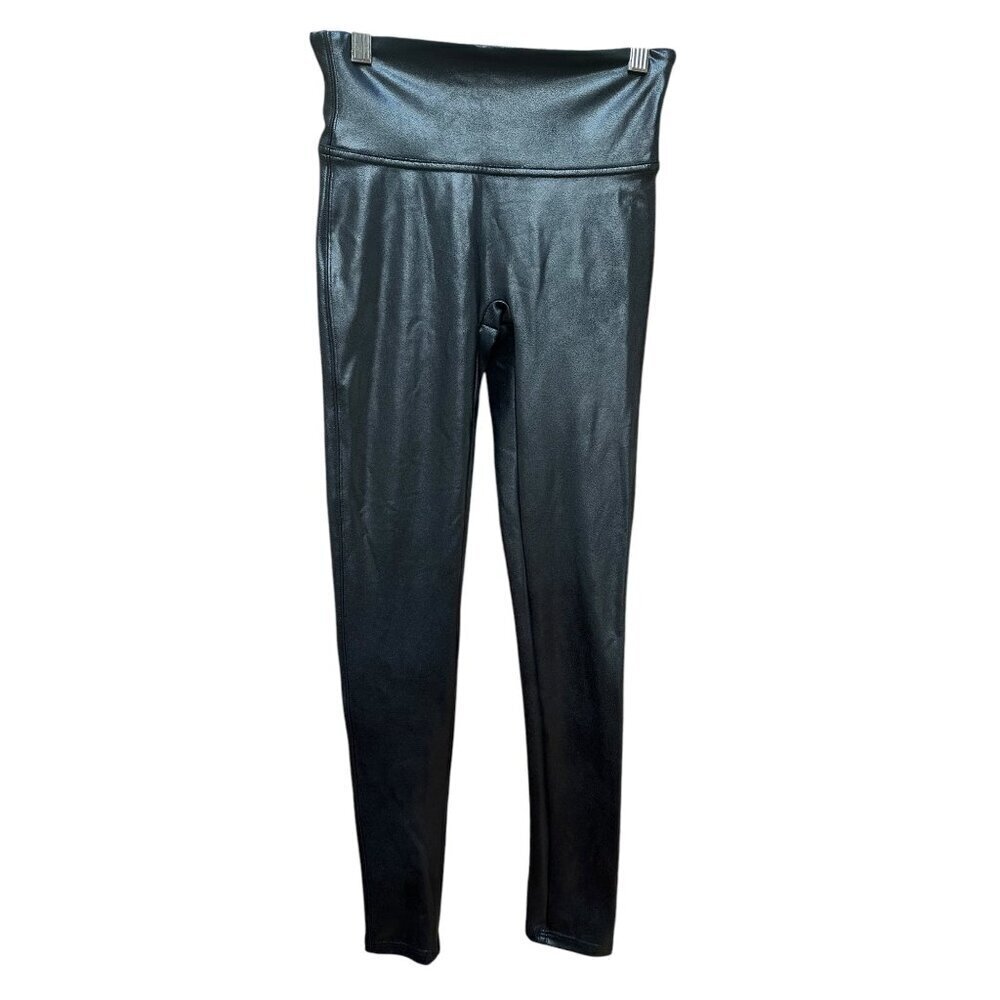 SPANX Faux Leather‎ Leggings Black High Rise Stretch Compression Small Petite